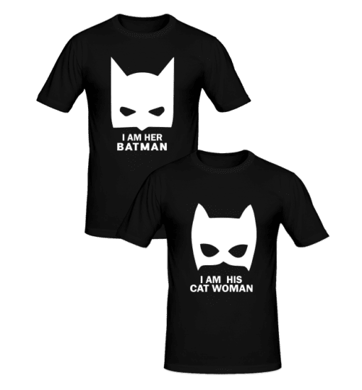 T-shirts couples Batman et catwoman , T-shirt couples en tunisie, tee shirts personnalisés pour amoureux, t-shirts personnalisés en tunisie